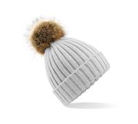 Beechfield Men's Pom Pom Faux Fur Chunky Knit Beanie in Light Grey Beechfield Light Grey One Size