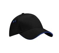 Beechfield Men's Ultimate 5 Panel Contrast Baseball Cap With Sandwich Peak Headwear in Jet Black Beechfield Jet Black One Size