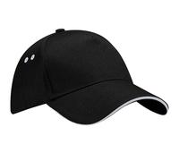 Beechfield Men's Ultimate 5 Panel Contrast Baseball Cap With Sandwich Peak Headwear Pack of 2 in Jet Black Beechfield Jet Black One Size