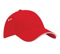 Beechfield Men's Ultimate 5 Panel Contrast Baseball Cap With Sandwich Peak Headwear Pack of 2 in Red Beechfield Red One Size
