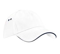 Beechfield Men's Ultimate 5 Panel Contrast Baseball Cap With Sandwich Peak Headwear Pack of 2 in White Beechfield White One Size