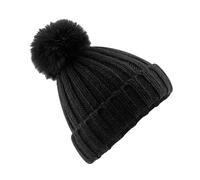 Beechfield Men's Verbier Fur Pom Pom Chunky Beanie in Black Beechfield Black One Size