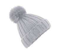 Beechfield Men's Verbier Fur Pom Pom Chunky Beanie in Light Grey Beechfield Light Grey One Size