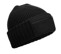 Beechfield Men's Zip Patch Beanie in Black Beechfield Black One Size