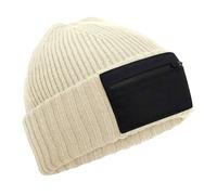 Beechfield Men's Zip Patch Beanie in Cream Beechfield Cream One Size
