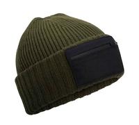 Beechfield Men's Zip Patch Beanie in Dark Green Beechfield Dark Green One Size