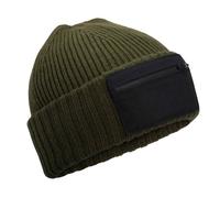 Beechfield Men's Zip Patch Beanie in Dark Green Beechfield Dark Green One Size