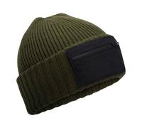 Beechfield Men's Zip Patch Beanie in Dark Green Beechfield Dark Green One Size