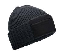 Beechfield Men's Zip Patch Beanie in Grey Beechfield Grey One Size