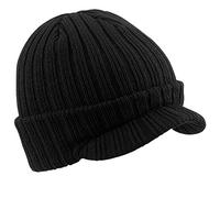 BEECHFIELD RIBBED BEANIE WITH PEAK - 2 COLOURS (BLACK)