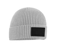 Beechfield - Ribbed Knit Fashion Patch Beanie - Light Grey/Black