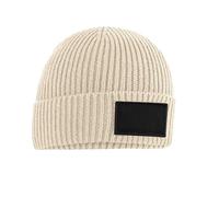 Beechfield - Ribbed Knit - Fashion Patch Beanie - Oatmeal/Black