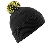 Beechfield Snowstar Beanie Hat - Warm & Stylish Winter Headwear Black/Yellow