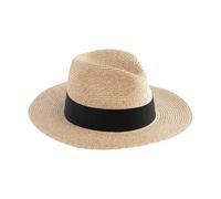 Beechfield Straw Fedora - Natural/Black, Handmade Paper Straw Hat with Unisex Styling, Removable Grosgrain Band, Polyester Sweatband, S/M, Made for Personalisation, Fedora Hats for Women