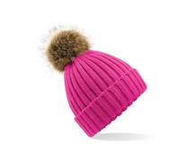 Beechfield - Stylish Cuffed Design - Faux Fur Pop Pom Chunky Beanie - Fuchsia