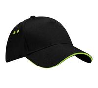 Beechfield B15C Baseball Cap, Black & Lime Green, One Size