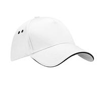 Beechfield - Ultimate 5 Panel Cap Sandwich Peak - Baseball Cap, Running Hat, All-Round Cap, Sports Accessories, Trucker Cap, Sun Hat, Mens Cap, Womens Cap, Unisex Cap - 100% Cotton Drill White/Black