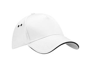 Beechfield - Ultimate 5 Panel Sandwich Peak - Baseball, Running Hat, All-Round, Sports Accessories, Trucker, Sun Hat, Mens, Womens, Unisex - 100% Cotton Drill White/Black