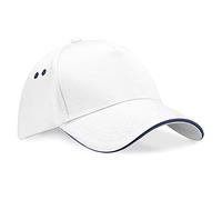 Beechfield 5-Panel Cap Ultimate – Sandwich Peak – White/Navy Blue – One Size