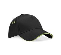 Beechfield Ultimate Cotton Cap with Sandwich Peak ONE SIZE COLOUR Black/Lime