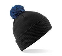 Beechfield Unisex Beechfield Snowstar Rib Knit Acrylic Pom Beanie {BC450} - Black/Bright Royal Blue