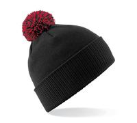 Beechfield Unisex Beechfield Snowstar Rib Knit Acrylic Pom Beanie {BC450} - Black/Classic Red