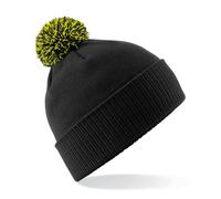 Beechfield Unisex Beechfield Snowstar Rib Knit Acrylic Pom Beanie {BC450} - Black/Lime Green