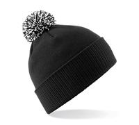 Beechfield Unisex Beechfield Snowstar Rib Knit Acrylic Pom Beanie {BC450} - Black/White