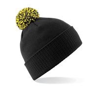 Beechfield Unisex Beechfield Snowstar Rib Knit Acrylic Pom Beanie {BC450} - Black/Yellow