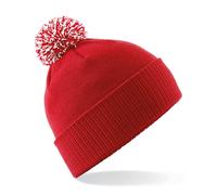 Beechfield Unisex Beechfield Snowstar Rib Knit Acrylic Pom Beanie {BC450} - Bright Red/White