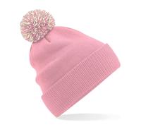 Beechfield Unisex Beechfield Snowstar Rib Knit Acrylic Pom Beanie {BC450} - Dusty Pink/Off White