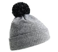 Beechfield Unisex Beechfield Snowstar Rib Knit Acrylic Pom Beanie {BC450} - Heather Grey/Black