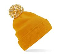 Beechfield Unisex Beechfield Snowstar Rib Knit Acrylic Pom Beanie {BC450} - Mustard Yellow/Off White