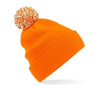 Beechfield Unisex Beechfield Snowstar Rib Knit Acrylic Pom Beanie {BC450} - Orange/White