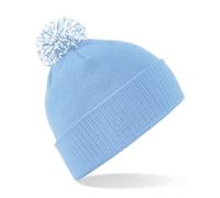 Beechfield Unisex Beechfield Snowstar Rib Knit Acrylic Pom Beanie {BC450} - Sky Blue/White