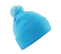 Beechfield Unisex Beechfield Snowstar Rib Knit Acrylic Pom Beanie {BC450} - Surf Blue/Off White
