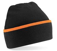 Beechfield Unisex Knitted Winter Beanie Hat (One Size) (Black/Orange)