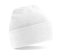 Beechfield Beanie / Baseball Cap – Unisex Turn-up – White – One Size