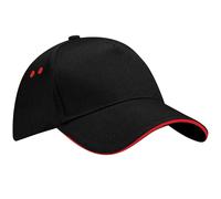 Beechfield Men's Ultimate 5 Panel Contrast Baseball Cap With Sandwich Peak Headwear Pack of 2 in Black Beechfield Black One Size