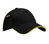 Beechfield Unisex Ultimate 5 Panel Contrast Baseball Cap with Sandwich Peak/Headwear (Pack of 2) (One Size) (Black/Yellow)