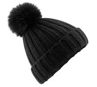 Beechfield Verbier Faux Fur Pom Pom Beanie in Black Beechfield Black One Size