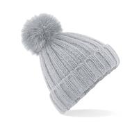 Beechfield - Verbier Faux Fur Pop Pom Chunky Beanie - Light Grey