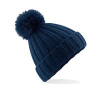 Beechfield Verbier Faux Fur Pop Pom Chunky Beanie One Size Navy
