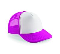 Beechfield Vintage Plain Snap-Back Trucker Cap - Classic Retro Style Hat Pink/White