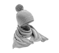 Beechfield Knitted Scarf and Beanie Gift Set Light Grey Fleck One Size
