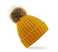 Beechfield Women's Snowfall Rib Knit Acrylic Pom Beanie {BC412} - Mustard Yellow