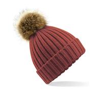 Beechfield Women's Snowfall Rib Knit Acrylic Pom Beanie {BC412} - Rust Red