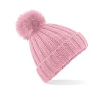 Beechfield Women's Verbier Chunky Rib Knit Acrylic Pom Beanie {BC413} - Dusky Pink