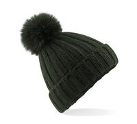 Beechfield Women's Verbier Chunky Rib Knit Acrylic Pom Beanie {BC413} - Olive Green