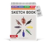BEECHMORE BOOKS 9"x12" Spiral Bound Sketchbook - 100 Perforated Sheets 140 GSM (95lb) Acid-Free White Paper, Premium Professional Artist Sketch Pad, Art Supplies for Adults Students Drawing Notebook